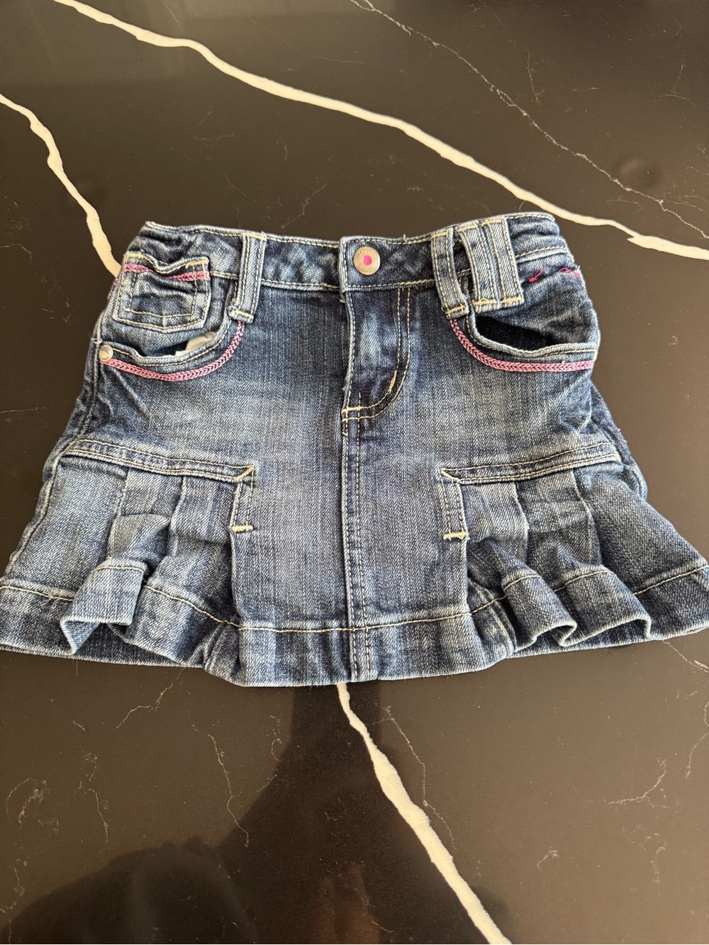 Y2K Girls Denim Ruffle Skirt with Pink Trim